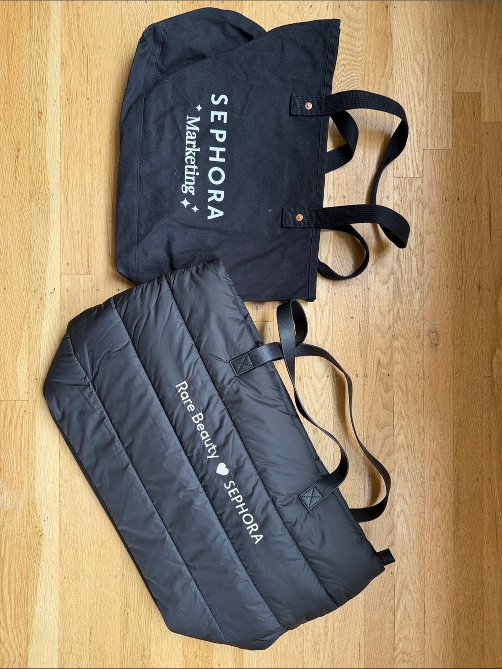 NWOT Sephora Black Quilted Duffel with Logo & Sephora Tote